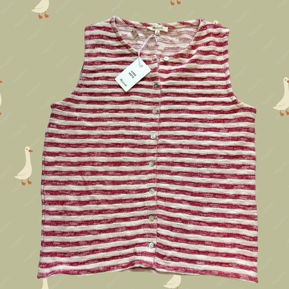 NWT Madewell Sleeveless Red Striped Knit Button Up Medium